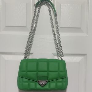 Michael Kors Green Quilted Shoulder Bag with Chain Strap